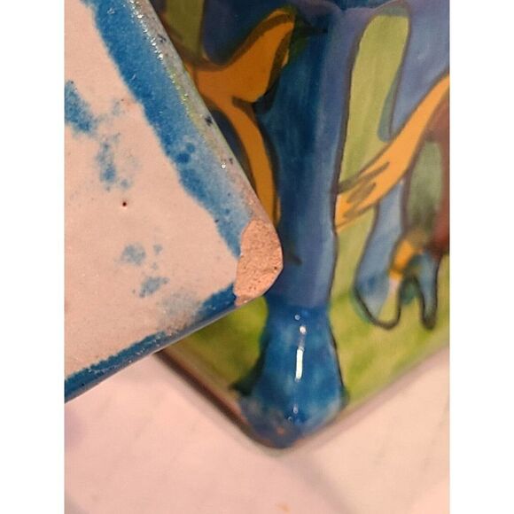VTG Mexican Hand Painted Pottery Trinket Jewelry Box w/ Lid Colorful Fish Design - Picture 8 of 12